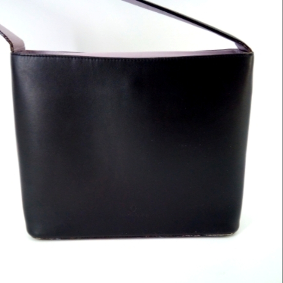Franklin Covey Handbags - Franklin Covey Full Grain Leather Black Shoulder Bag Lavender Closure Gingham